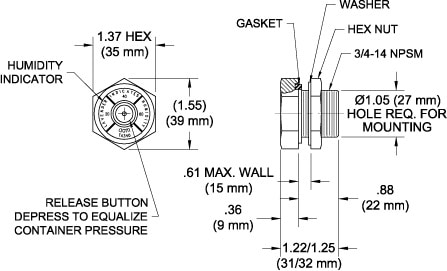 TA340-R Combination Breather Valve & Humidity Indicator drawing