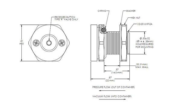 TA225 Two-Way Breather Valve Drawing