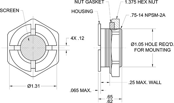 AGM's TA245 Screened Drain Vent (plug) is mounted at the base of a container allowing the contents to drain while a 100 x 100 mesh screen keeps bugs out.