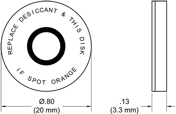 TA378-HC-MHI Non-Reversible Delayed Response Maximum Humidity Indicator Disc drawing