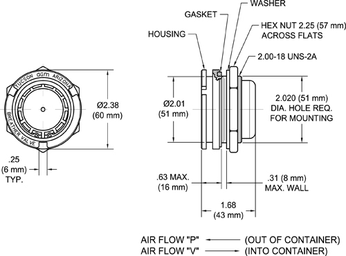 TA750 one-way Pressure and Vacuum Relief Valve Drawing