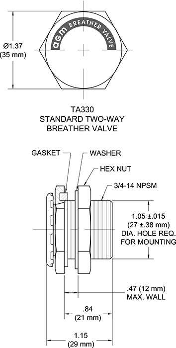 TA330 Breather Valve Drawing