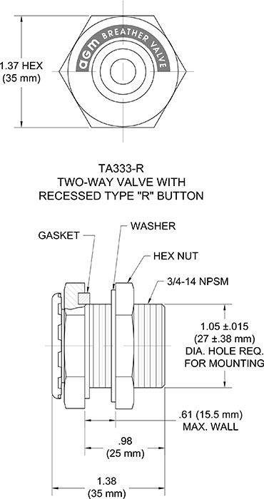 TA333-R Breather Valve Drawing