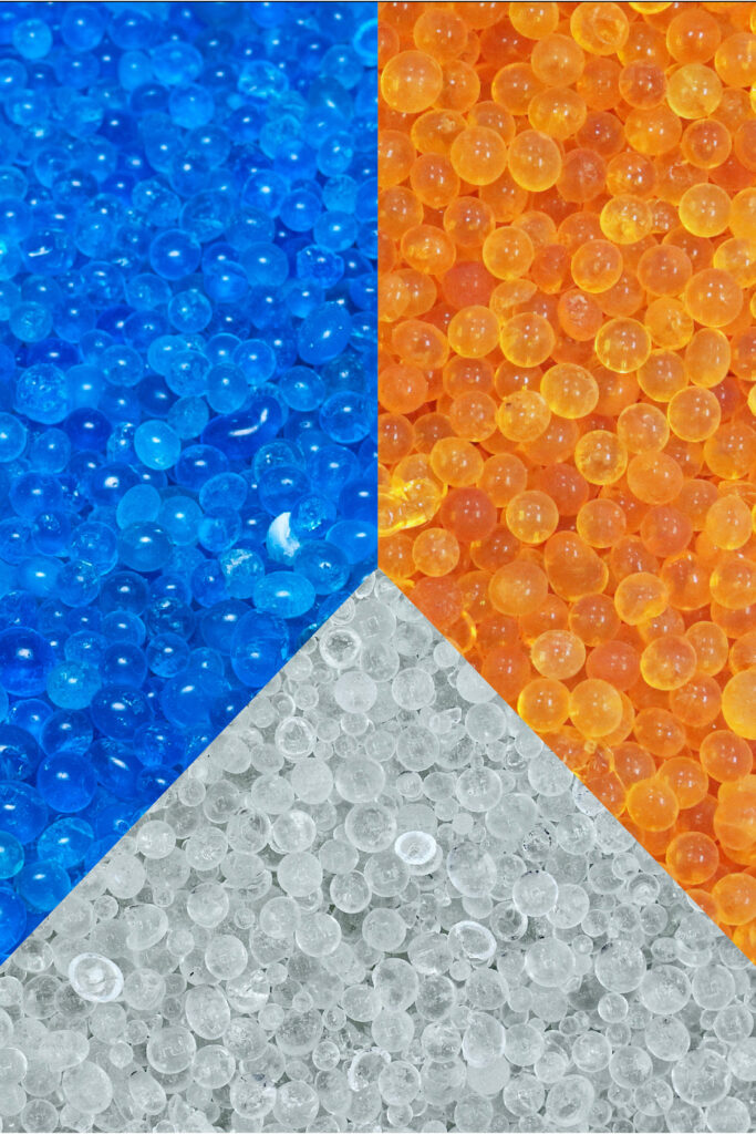 Blue, orange, white silica gel